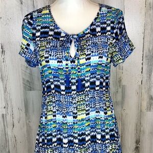 Melissa Paige Blue Graphic Cut Out Blouse